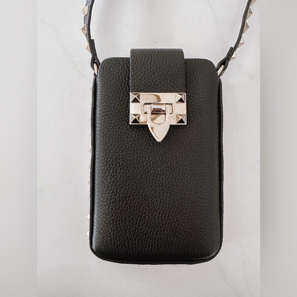 Valentino Black Leather Crossbody Bag with Silver Stud Accents